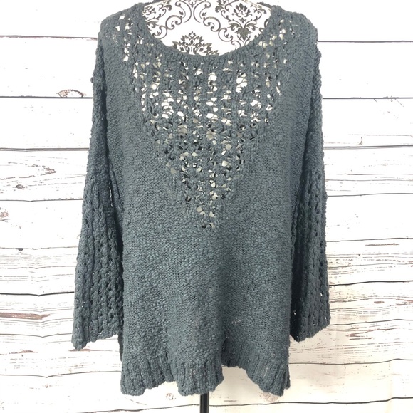 Free People Pointelle Vee Oversized Cotton Sweater - Picture 5 of 11